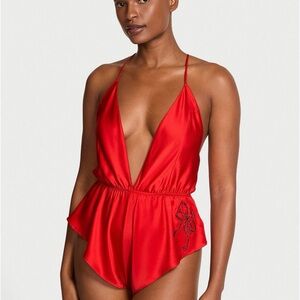 Victoria's Secret Red Satin Romper